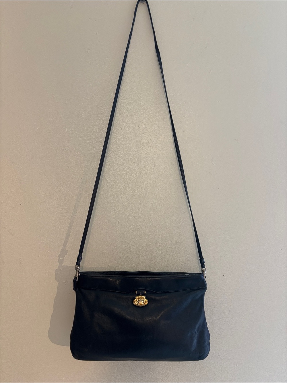 Etienne Aigner Black Leather Crossbody with Gold Turn-Lock
